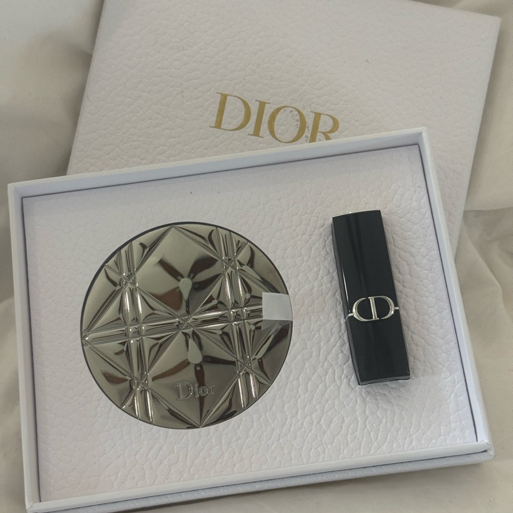 Dior Silver Compact Mirror with Rouge Dior mini Lipstick